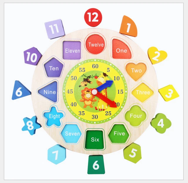 Kids Wooden Shapes Color Sorting Clock Fun Number Puzzle Montessori Learning Toy
