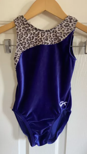 Girls Ballet Dance Leotard Sleeveless Leopard Blue Velvet  Barely Worn! Sz 8/10
