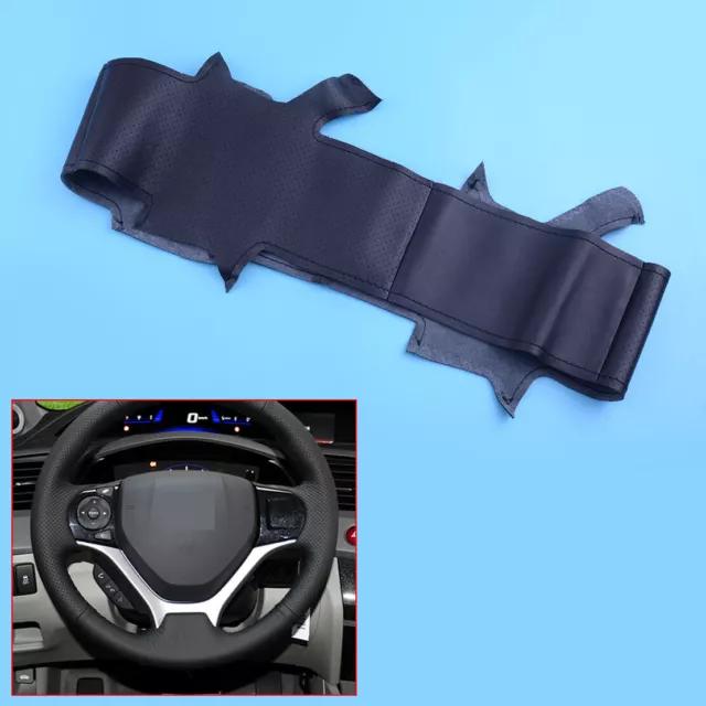 Black Genuine Leather Car Steering Wheel Cover Fit For Honda Civic 2011-2015