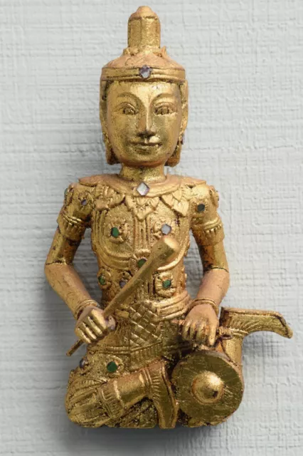 VINTAGE Burmese Mandalay Floating Buddha Gilt Gold Wooden Wall Statue Jeweled