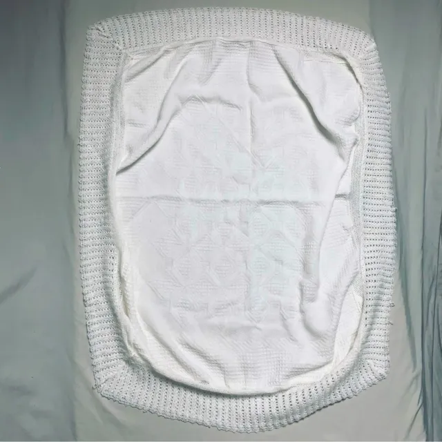 Vintage Baby Blanket Crib Basinet Layette Crochet Knit Soft White Cozy Newborn