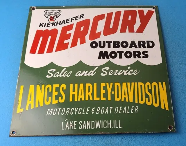 Vintage Mercury Outboards Porcelain Gas Marine Harley Davidson Motorcycles Sign