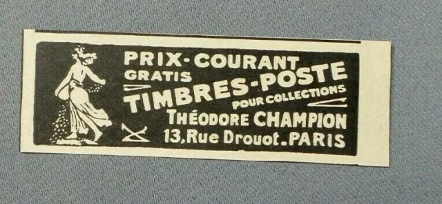 Antique Advertisement Pub Advert Clipping 270419/ Post Stamps Theodore Champion