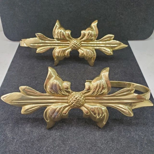 Brass Bow Curtain Tie Backs Vintage Made in India Heavy Pineapple Center