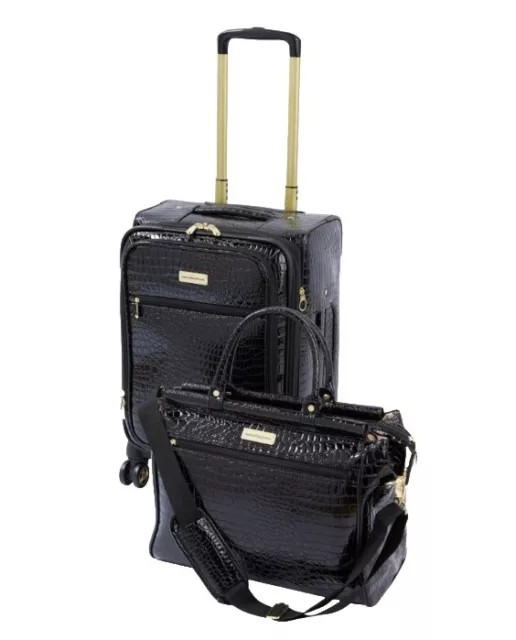Samantha Brown 22" Croco Embossed Spinner Luggage & Dowel Bag Set-Black-NWT