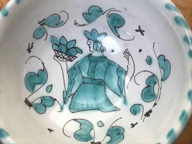 PV  Italian Majolica Small Art Pottery Bowl Handpainted Italy 3