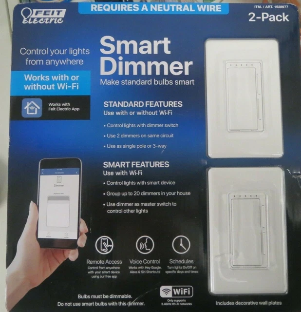 FEIT ELECTRIC WIFI Smart Dimmer 3Way Single Pole Switch Alexa Google
