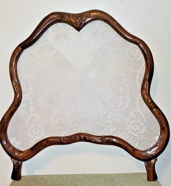 Antique Old Dutch Vintage Wood Lace Window Screen Decorative Scroll Panel Frame