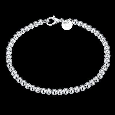 2X 925Sterling Silver 4mm Hollow Buddha Beads Chains Bracelet For Men Women H198