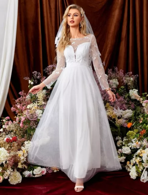 VESTIDO BLANCO LARGO Para Mujer de Novia Boda Quinces Damas de Honor de  Encaje $88.77 - PicClick