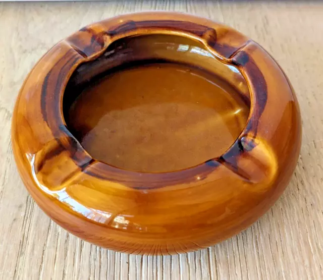 Vintage St. Clement Pottery French Cognac Brown Glazed Ceramic Ashtray