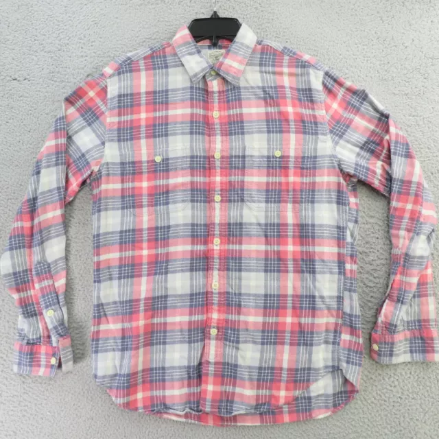 J Crew Shirt Mens Medium Pink Blue Plaid Flannel Long Sleeve Button Up