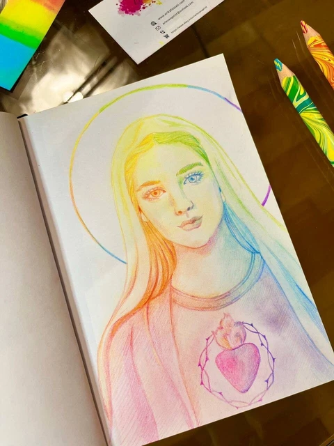 Disegno originale con pastelli multicolore "Maria Santissima di Fatima"