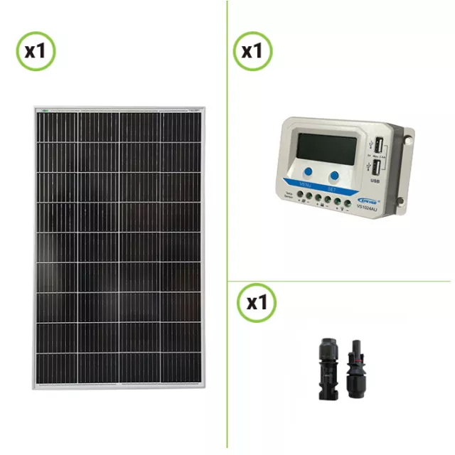 Kit Starter Panneau solaire 150W 12V monocristallin Régulateur de charge VS1024A