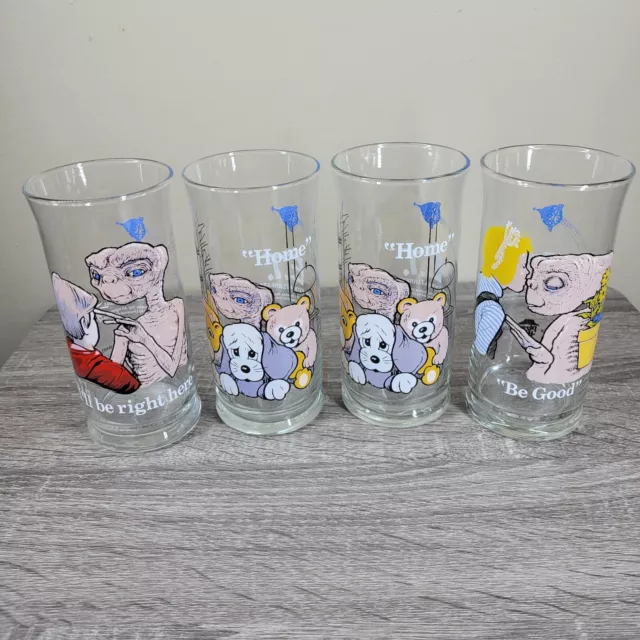 Set Of 4 E.T. Extra Terrestrial Pizza Hut 1982 Collector's Glasses