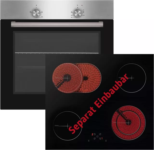 Einbau Herdset Backofen Herd Set Glaskeramik Kochfeld Elektro 60 cm Autark Grill