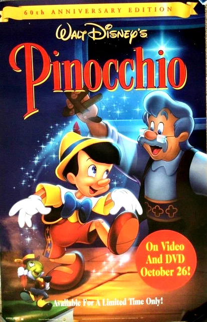 WALT DISNEY PINOCCHIO  60th Anniversary VHS/DVD Release Movie Poster 26" x 40"