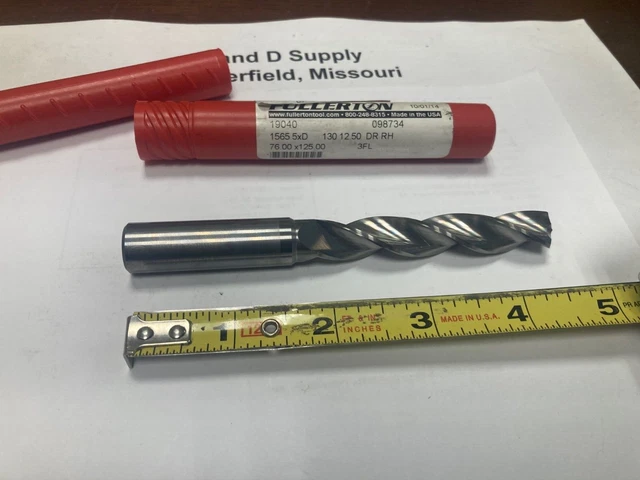 Fullerton 19040, 12.5mm, .4921", Solid Carbide Jobber Drill, 3-Flute, 14mm Shank