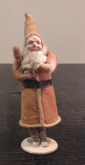 Antique German Clay/Composition Santa With Tree Spun Cotton Candy Container