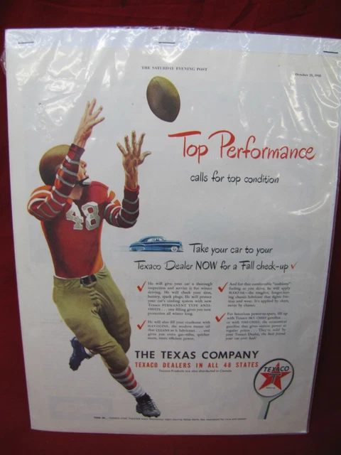 Vintage 1948 Texaco Oil  Football Full Page Original Ad #1