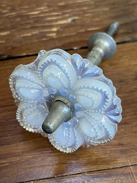 Vintage Curtain Tie Back Opalescent Clear Pressed Glass Flower Antique Silver