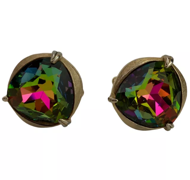 Swank VTG 60s 70s Watermelon Trillion Crystal Glass Gold Tone Cufflinks Disco