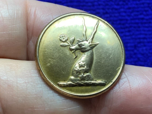 RANDALL ~ ANTELOPE HEAD WITH ROSE & 4 STARS 25mm GILT LIVERY BUTTON c 1895-1915