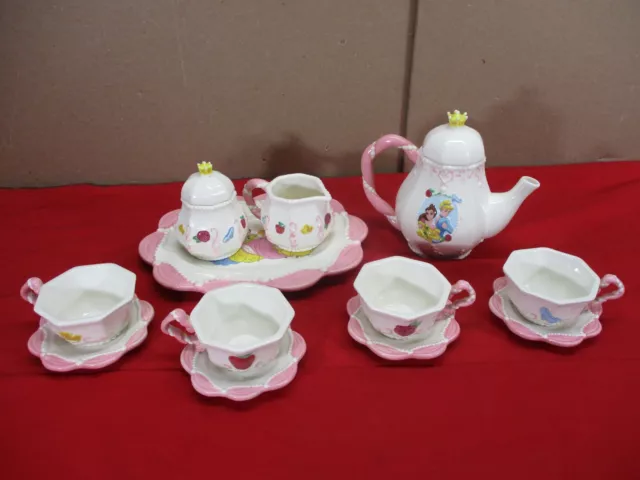 Vtg Disney Princesses Ceramic Tea Party Set 12 Piece Pot Saucer Cup Cream Sugar