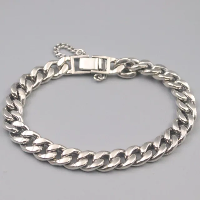 Pure S925 Sterling Silver 925 Chain Men Women Cuban Curb Link Bracelet