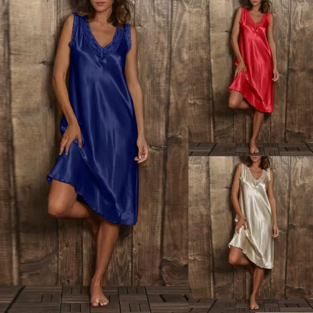 Women Satin Silk Lace Night Dress Nightwear Nightgown Sleepwear / Loungewear New