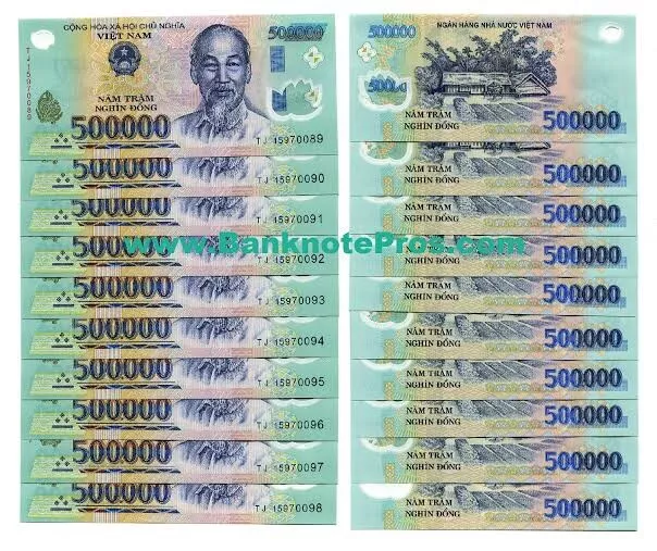 10,000,000 VIETNAM DONG 20 X 500000 500K VND Banknotes Vietnamese Circulated 2