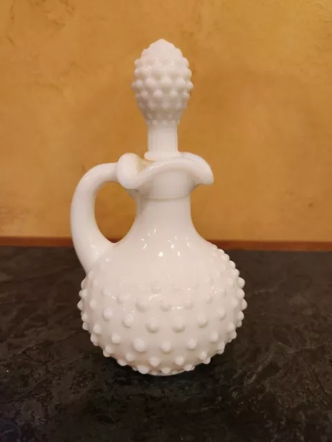 AVON Milk Glass Hobnail Decanter Perfume Charming Bottle and Stopper 6" EUC