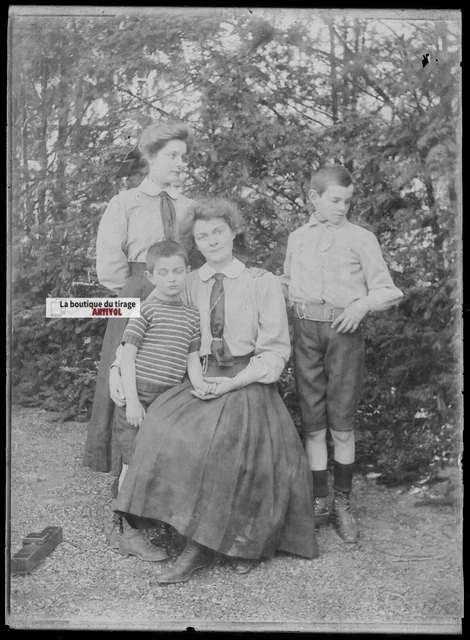 13x18cm Family Kids Negative Black & White Antique Photo Glass Plate