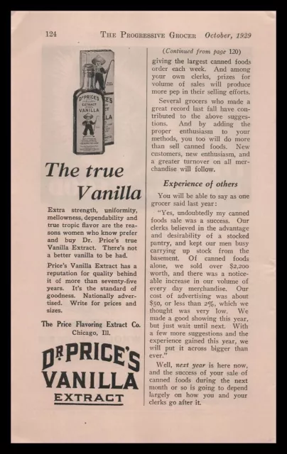 1929 Dr. Prices Vanilla Extract Price Flavoring Company Chicago Vintage Print Ad