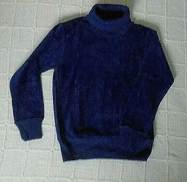 Vintage Stretch Velour Sweater - Age 8 Years - Navy Polo-Neck - Cotton/Nylon-New