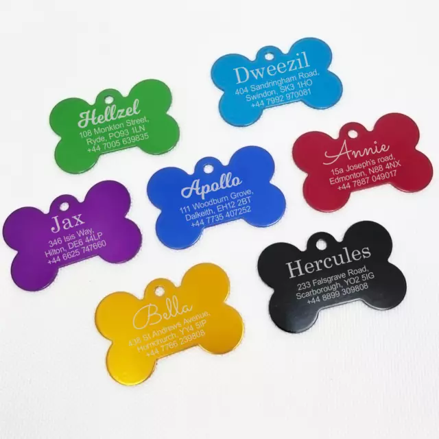 Etiquetas personalizadas para perros grabadas gato cachorro mascota identificación nombre collar hueso 10 colores