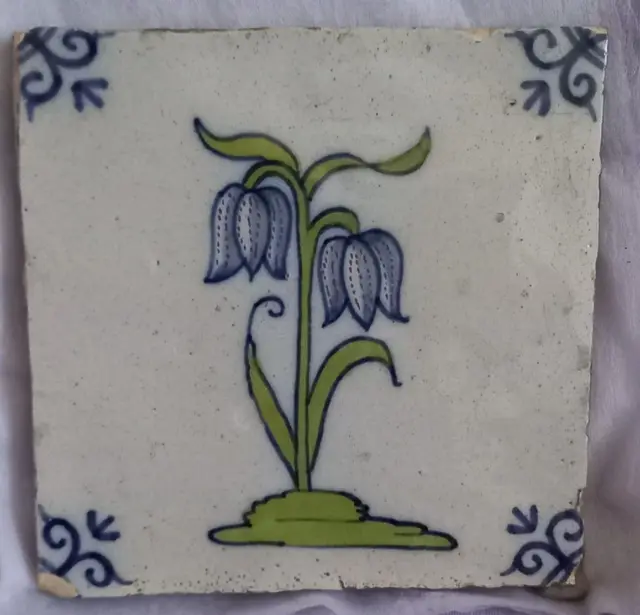 Antique Tile Dutch Delft Tulip 17th century