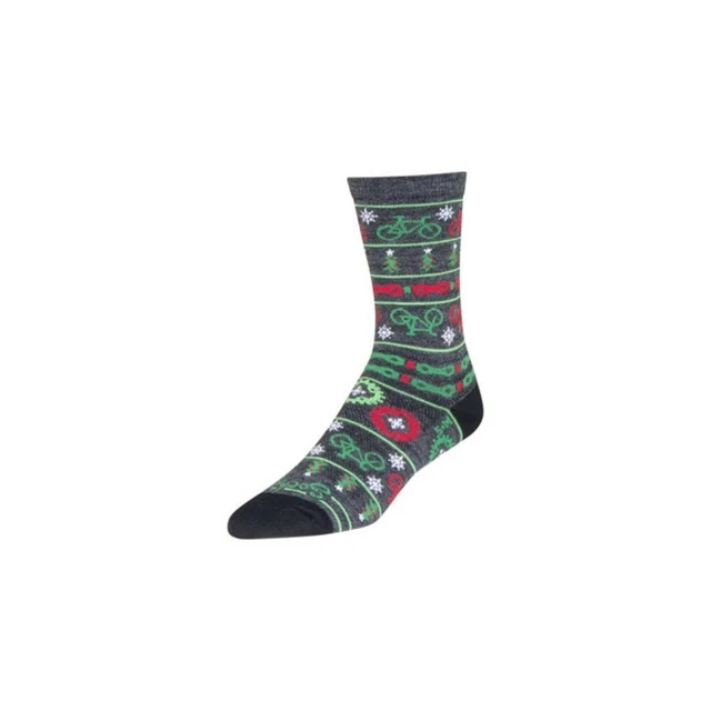 SockGuy - Wool Unisex 6 inch Bi-Cycle Ride Merry Crew Socks - Gray/Red/Green