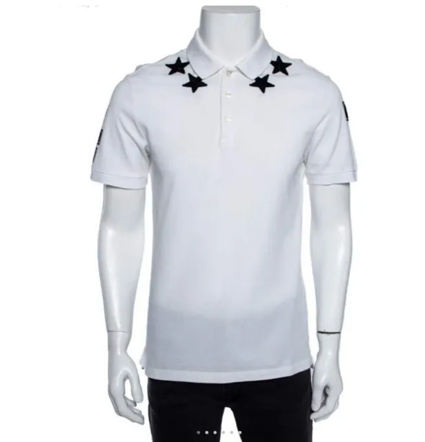 Givenchy White Cotton Pique Star Applique Detailed Polo T-Shirt