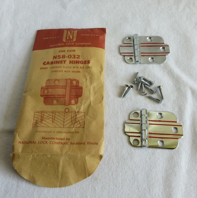 Vtg. Flush hinge chrome plated Red Line Deco style NOS cabinet cupboard doors