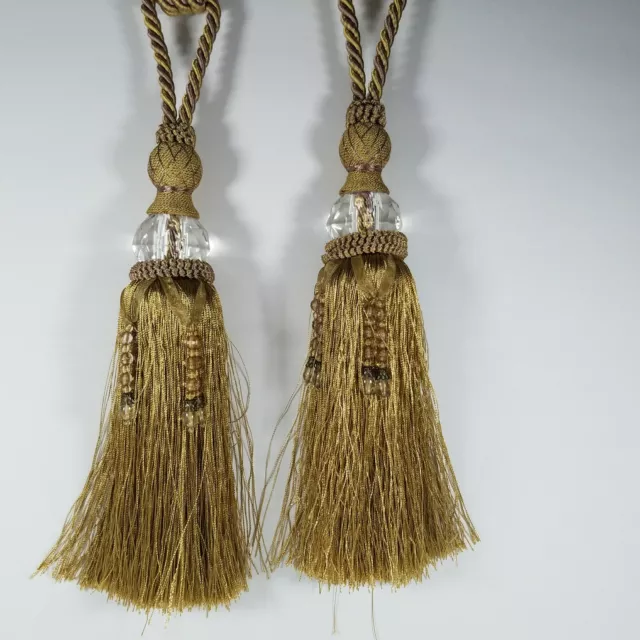 Gold Color Window Curtain Tie Back with Glass ball and Tassle w/Beads