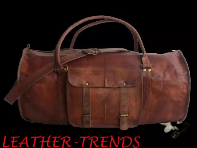 Genuino increíble cuero Duffel Weekender Holdall bolso de noche hombres...