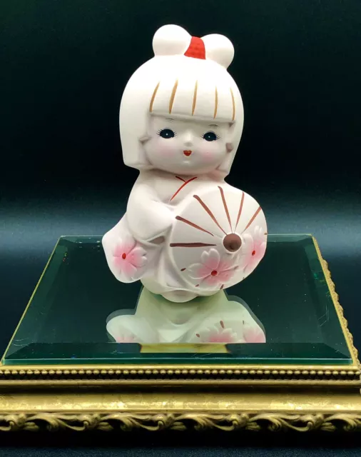 Vintage Pale PINK Porcelain Bisque Geisha HAKATA Girl Doll Kimono Figurine MIJ