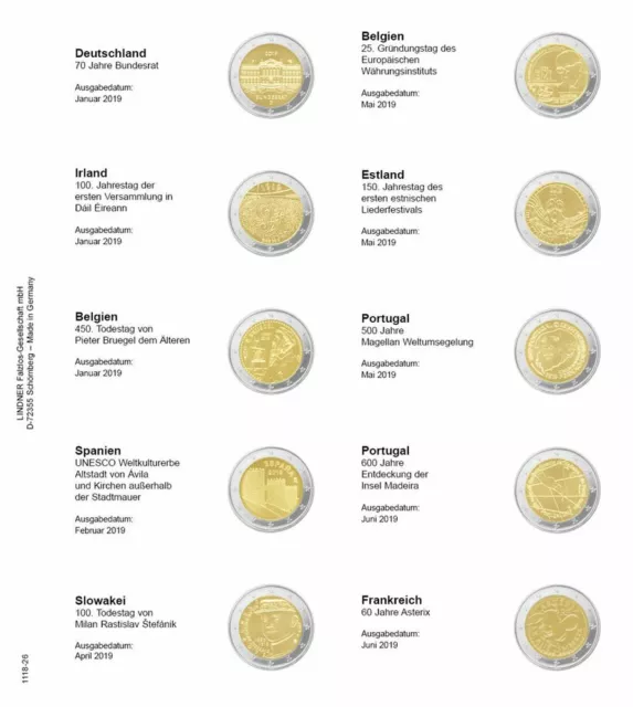 Lindner 1118-26 Karat Münzblatt Vordruckblatt 2 Euro Deutschland Frankreich 2019