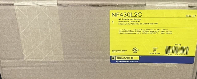 Square D NF430L2C Panelboard Interior 250A 30 Pole Spaces 3 Phase Main Lug Panel