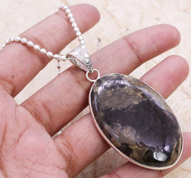 Impressive Dragon Septarian 925 Silver Plated Handmade Necklace 16" Ethnic Gift