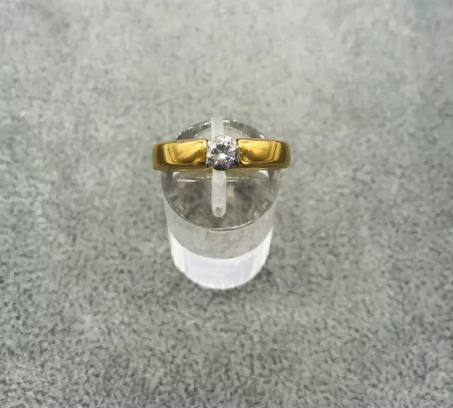 925 Anillo de Plata, Dorado, Circonia, Talla 53 , Solitario Buen Estado