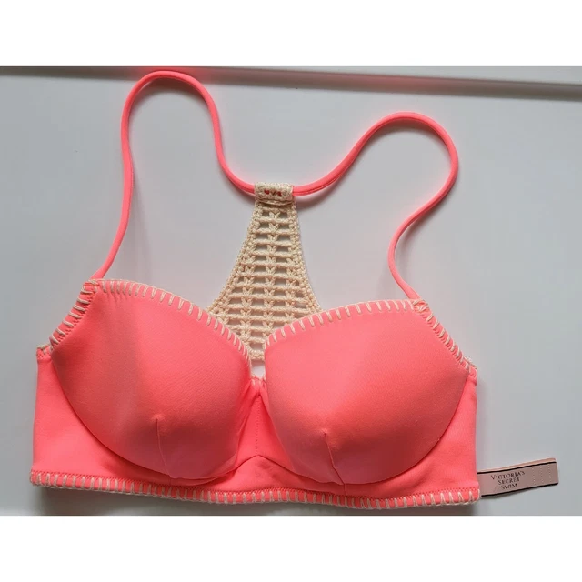 VICTORIAS SECRET SWIM VS THE GETAWAY HALTER 32D CROCHET BIKINI TOP NWT Hot Pink