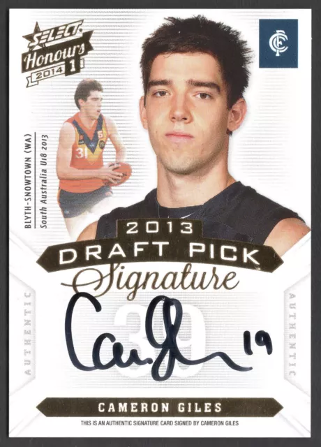 2014 AFL HONOURS [DRAFT PICK SIGNATURE CARD] DPS19 Cameron GILES (CARLTON) #223