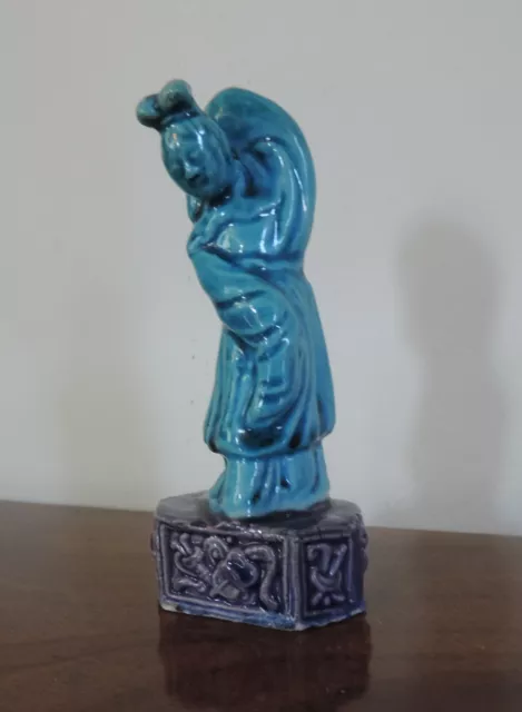 Antique Qing Chinese Export Porcelain Turquoise Glaze Immortal Statue Kwan Yin